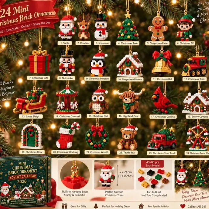 Mini adventski kalendar s 24 kućice i božićnim ukrasima od kocaka