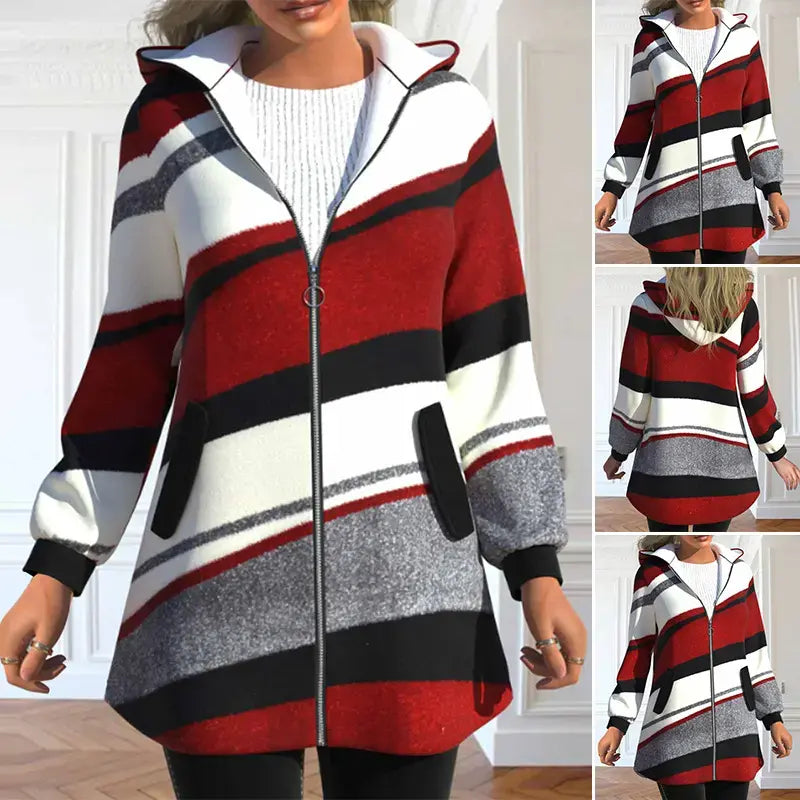 💕Zľava 50 % – Nová dámska pruhovaná bunda s kapucňou (veľkosti S – 3XL)