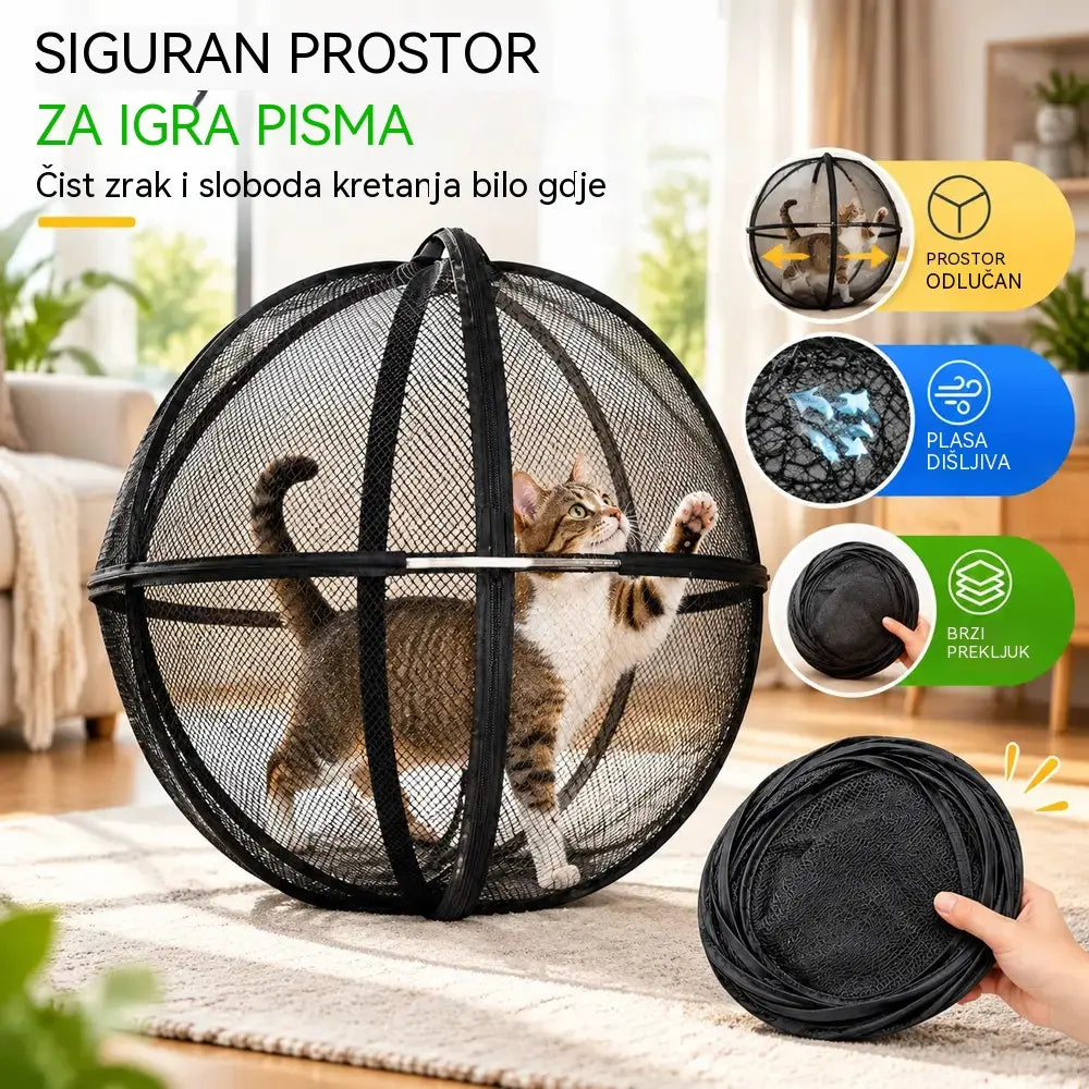 🐱 Sklopivi sferni šator s prozračnom mrežicom za mačke · Zaštita od 360° · Siguran prostor za igru u zatvorenom i na otvorenom!