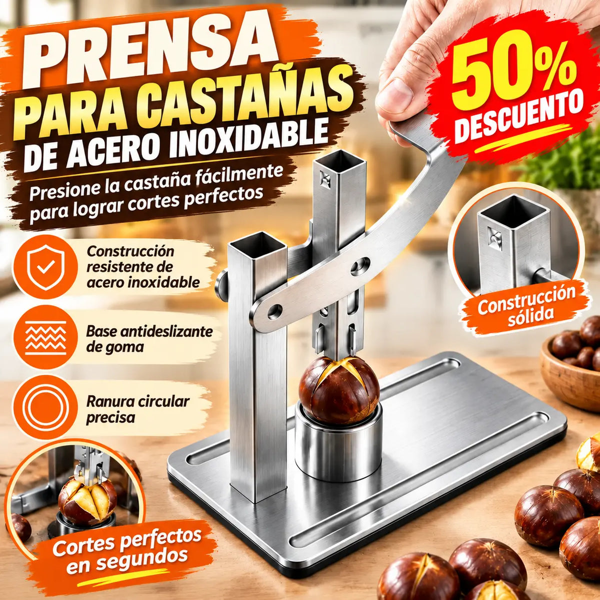 🥜💪Cascanueces con mango – fabricado en acero inoxidable, listo para usar