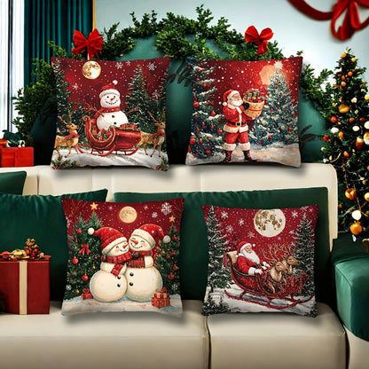 🎅🎄Jastučnice s božićnom tematikom, jastučnice za ugodnu atmosferu [set od 4 dijela]