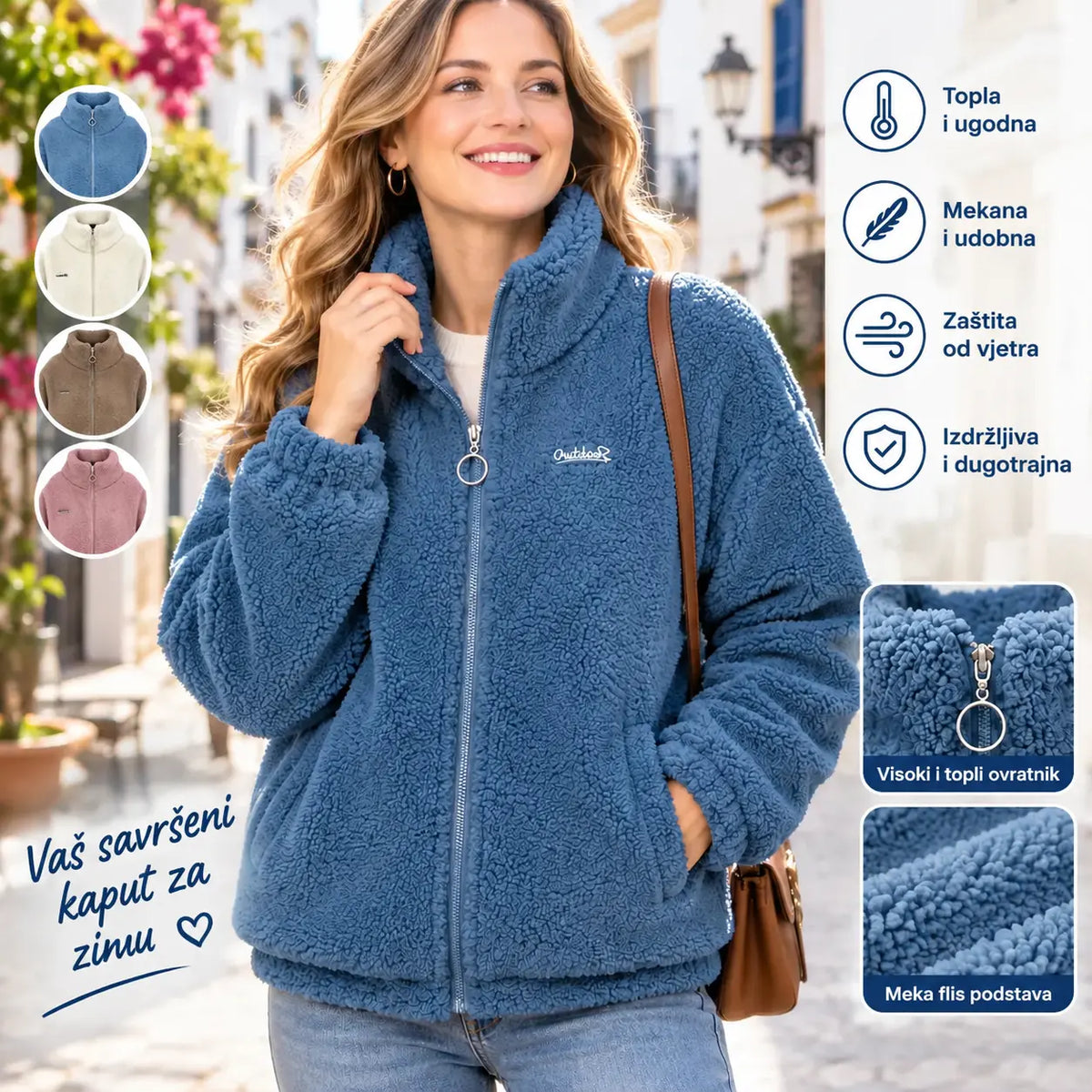 😍 U pola cijene! 【M-4XL】Zimska jakna od flisa, debela jakna s podstavom od umjetnog krzna (sherpa), topli prsluk.