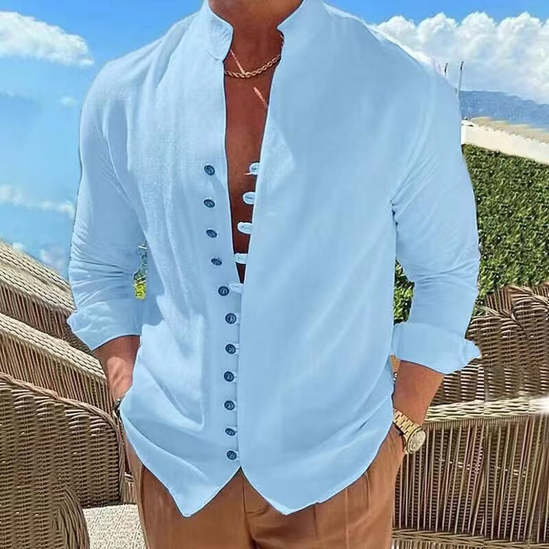【40-100 kg】Camisa de hombre de algodón y lino, tallas grandes ✅️Pago contra entrega