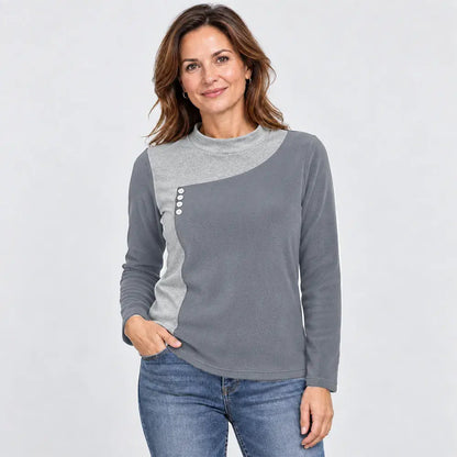 ✨【S-3XL / 6 boja】Bluza u kombinaciji boja s ovratnikom uz vrat i ukrasnim gumbima (lagani termo-flis materijal)