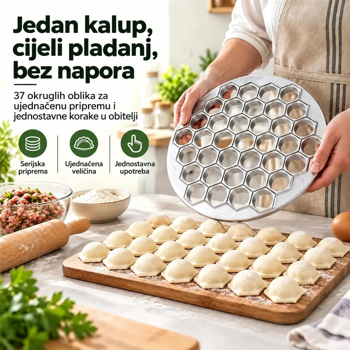 🥟✨ Kalup za 37 okruglica | Neljepljivi kalup za okruglice i gyoze | Jednostavno vađenje 🥟