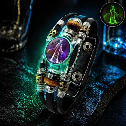 Pulsera de cuero brillante con el signo del zodiaco – diseño trenzado de tres capas, longitud ajustable, unisex