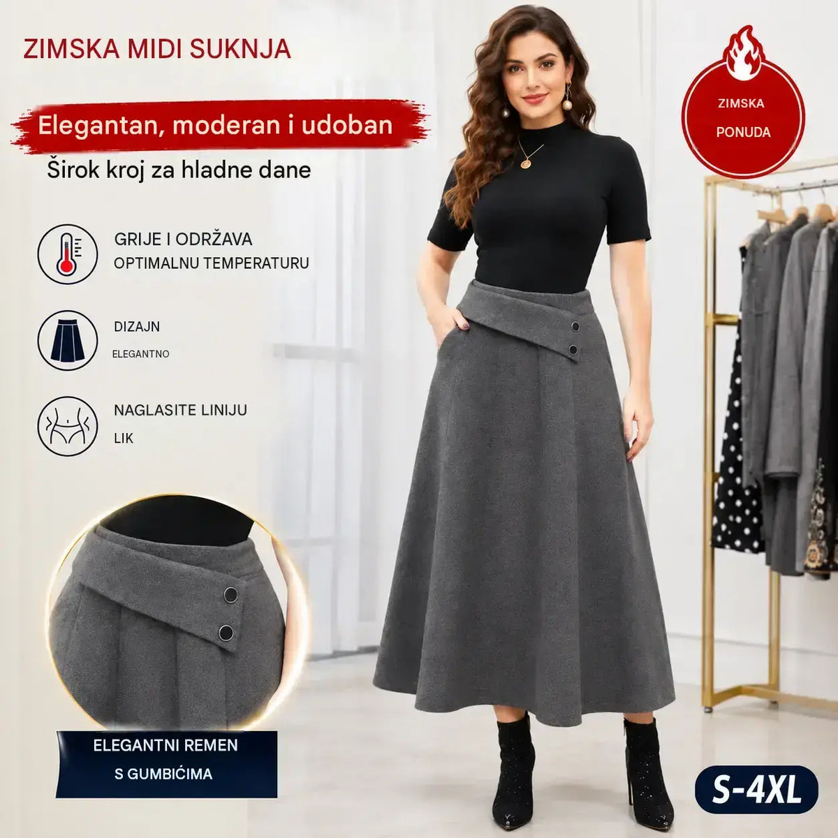👗🎀【S-4XL】Vunena midi suknja, jesen/zima