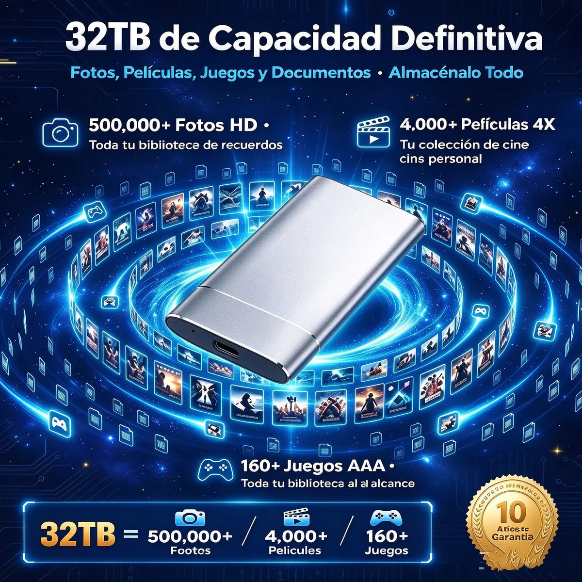 ⚡【32TB】💾 Unidad de Estado Sólido SSD Ultrafina de Nueva Generación | Alta Capacidad y Alta Velocidad | Almacenamiento Portátil 🚀