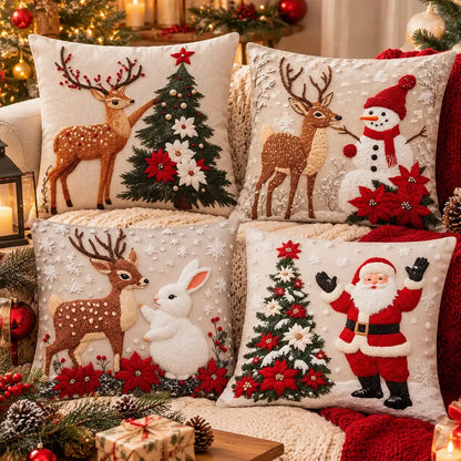 🔥【Sada 4 kusov】🎅Vianočná ponuka – zľava 50 %🎄Vankúše s vianočnými motívmi