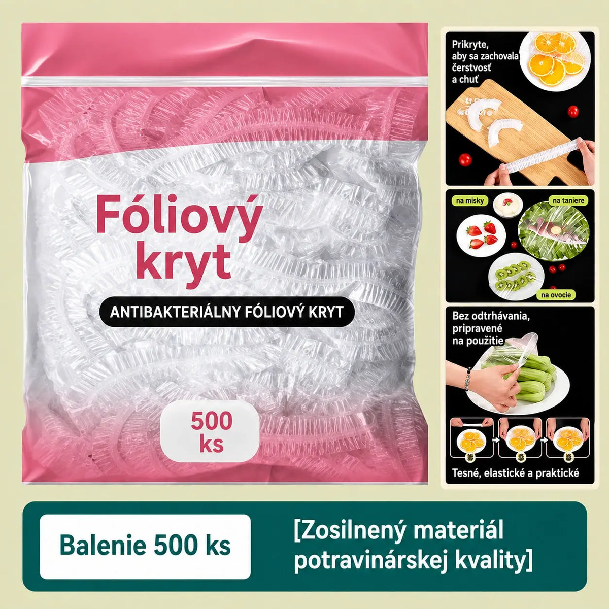 【50% ZĽAVA】500 ks opakovane použiteľných elastických obalov na potraviny z materiálu bezpečného pre styk s potravinami