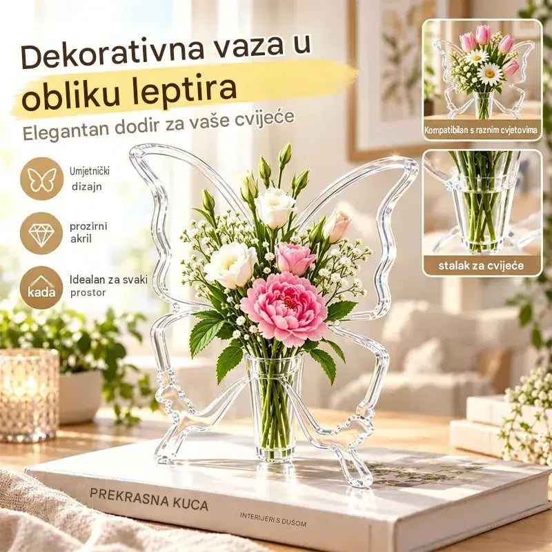 🦋 Prozirna hidroponska vaza s motivom leptira | Kreativna ukrasna vaza za stol | Dekoracija za dom i dnevni boravak ✨