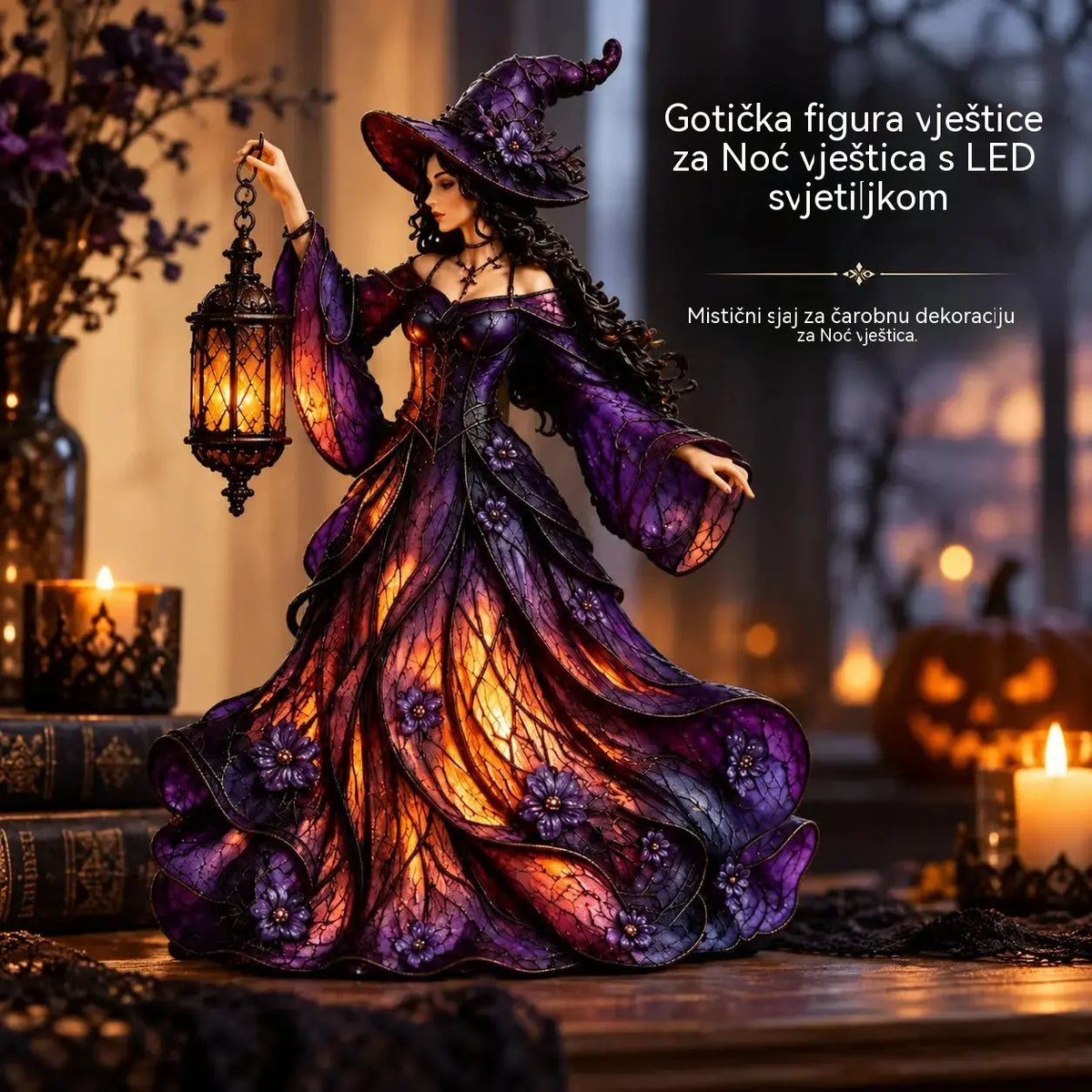🧙‍♀️ Figurica vještice za Noć vještica u gotičkom stilu (s LED lampionom) 🧙‍♀️