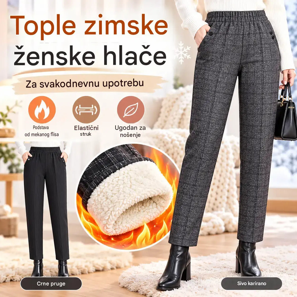 🏆【45–90 kg】👖👖 Nove ženske hlače za jesen/zimu – visoki struk, ravne nogavice i podstava od flisa