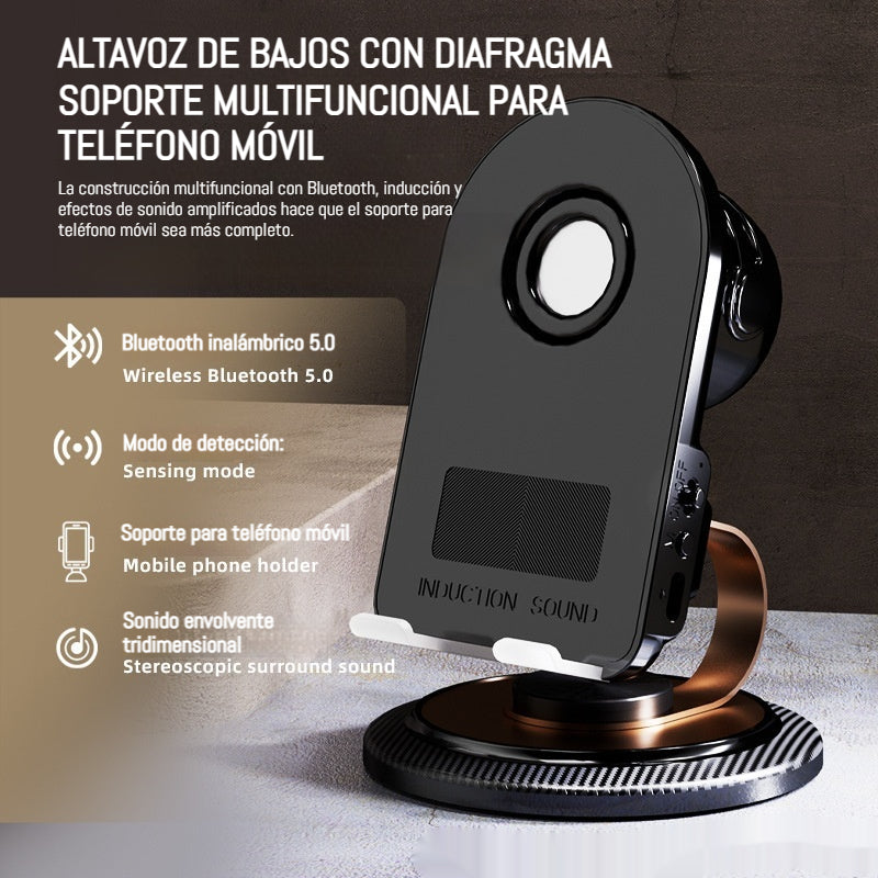 Altavoz Bluetooth 5 en 1 con carga inalámbrica y soporte ajustable para teléfono