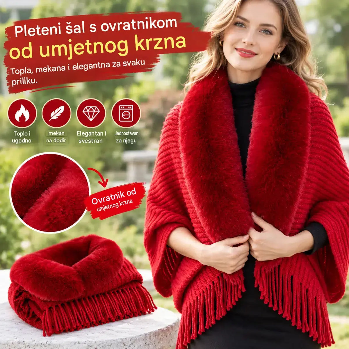 ❄️Pleteni šal s plišanim ovratnikom – elegantan i topao, savršen za svaku prigodu i stvaranje sofisticiranog izgleda.