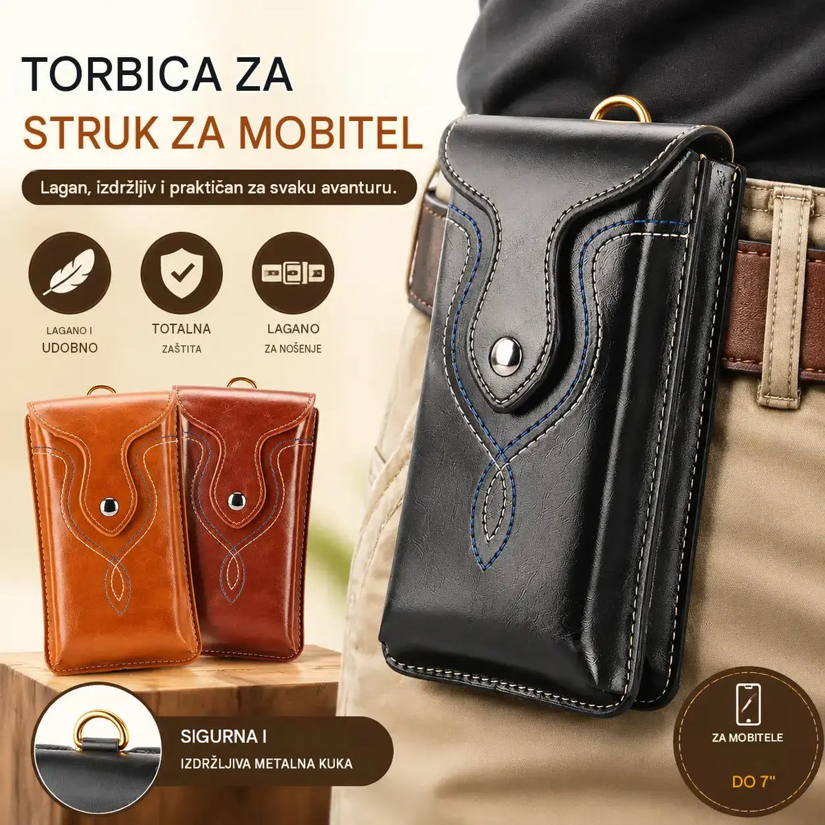 Muška višenamjenska dvoslojna torbica oko struka