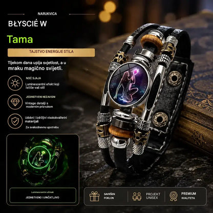 Pulsera de cuero brillante con el signo del zodiaco – diseño trenzado de tres capas, longitud ajustable, unisex