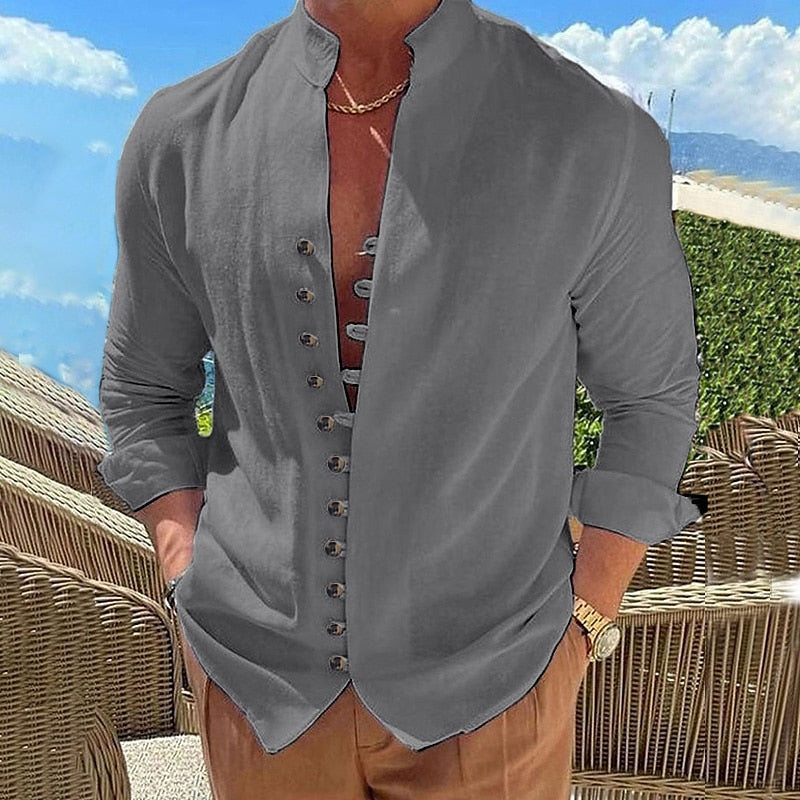 【40-100 kg】Camisa de hombre de algodón y lino, tallas grandes ✅️Pago contra entrega