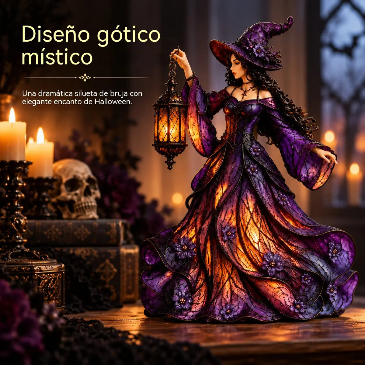 🧙‍♀️ Figurica vještice za Noć vještica u gotičkom stilu (s LED lampionom) 🧙‍♀️