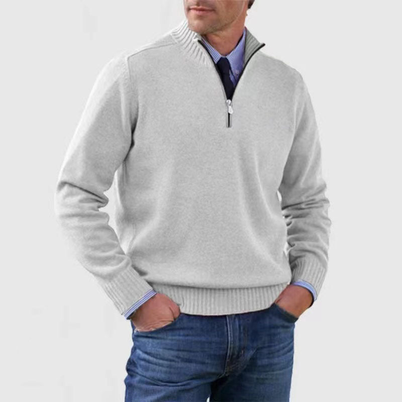 🔥👔【M-5XL】Muška pletena majica s visokim ovratnikom i patentnim zatvaračem, veliki brojevi – jednobojna, jednostavna i svestrana za svakodnevno nošenje.
