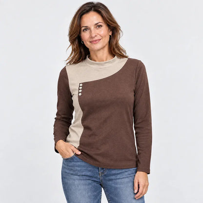 ✨【S-3XL / 6 boja】Bluza u kombinaciji boja s ovratnikom uz vrat i ukrasnim gumbima (lagani termo-flis materijal)