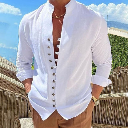 【40-100 kg】Camisa de hombre de algodón y lino, tallas grandes ✅️Pago contra entrega