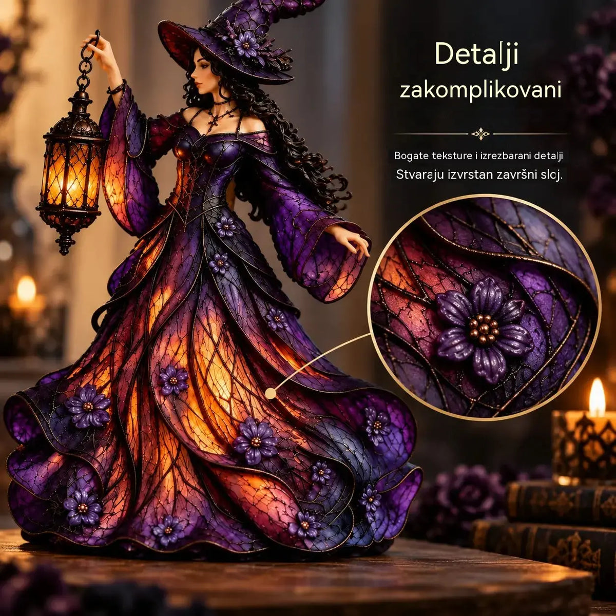 🧙‍♀️ Figurica vještice za Noć vještica u gotičkom stilu (s LED lampionom) 🧙‍♀️