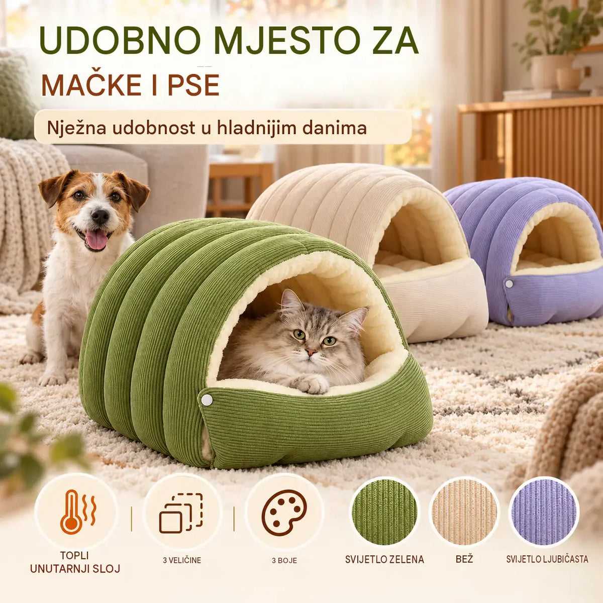 🐾🛏️✨【1-pakiranje】Topli plišani krevet za kućne ljubimce - udoban i mekan, pogodan za mačke i pse.