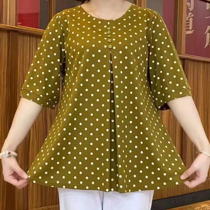 【L-5XL】Nueva camiseta de verano de tallas grandes de largo medio con estampado de lunares 2026
