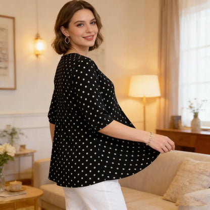 【L-5XL】Nueva camiseta de verano de tallas grandes de largo medio con estampado de lunares 2026