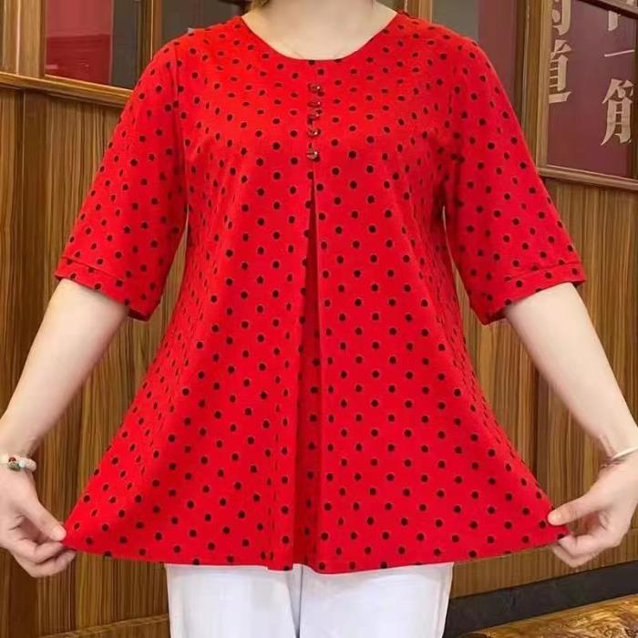 【L-5XL】Nueva camiseta de verano de tallas grandes de largo medio con estampado de lunares 2026