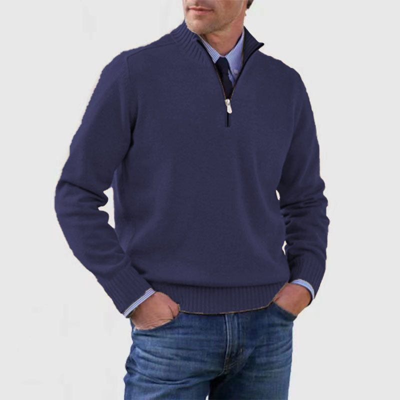 🔥👔【M-5XL】Muška pletena majica s visokim ovratnikom i patentnim zatvaračem, veliki brojevi – jednobojna, jednostavna i svestrana za svakodnevno nošenje.