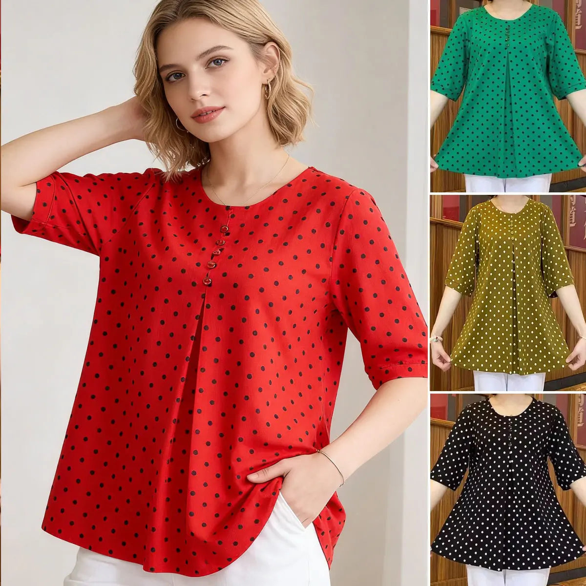 【L-5XL】Nueva camiseta de verano de tallas grandes de largo medio con estampado de lunares 2026