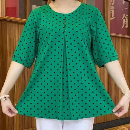 【L-5XL】Nueva camiseta de verano de tallas grandes de largo medio con estampado de lunares 2026