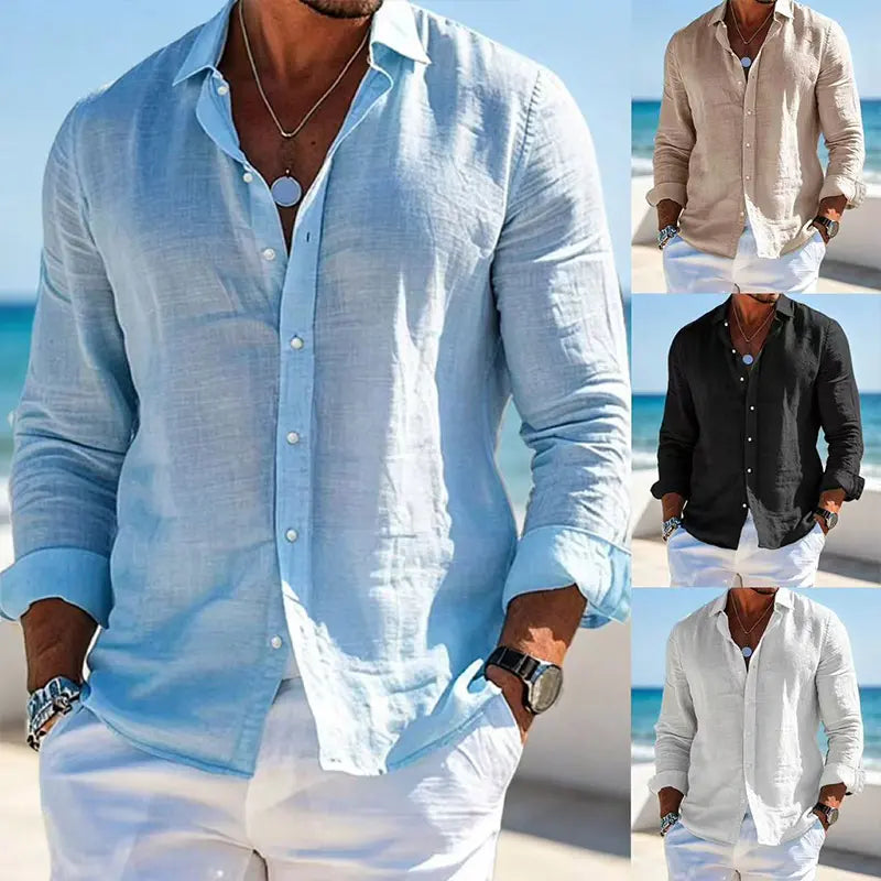 【Novedades con 50% de descuento solo por 3 días】【S-XL】Camisa casual de verano para hombre: confeccionada con una mezcla transpirable y fresca de algodón y lana, de estilo casual y cómoda de llevar. ✅ Envío gratis