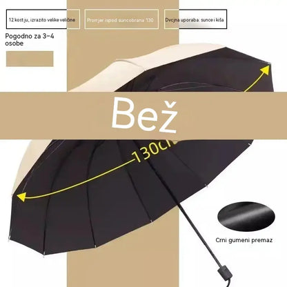 ☔ Sklopivi kišobran s 12 rebara – otporan na vjetar, vodootporan i lagan za kišu i sunce