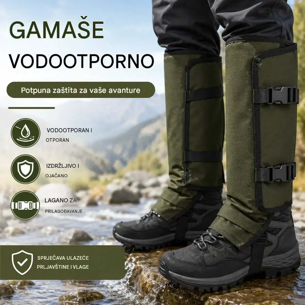 📢📢 50% POPUSTA!🚶‍♂️Podesive uniseks gamaše za van, otporne na zmije, izrađene od izdržljive i otporne na habanje tkanine, prikladne za lov i planinarenje.