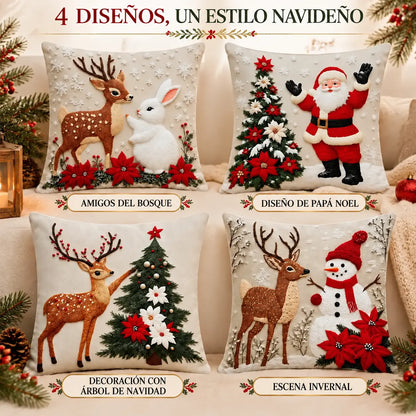 🔥【Set de 4】🎅Oferta de Navidad – 50 % de descuento🎄Cojines con motivos navideños