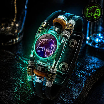 Pulsera de cuero brillante con el signo del zodiaco – diseño trenzado de tres capas, longitud ajustable, unisex