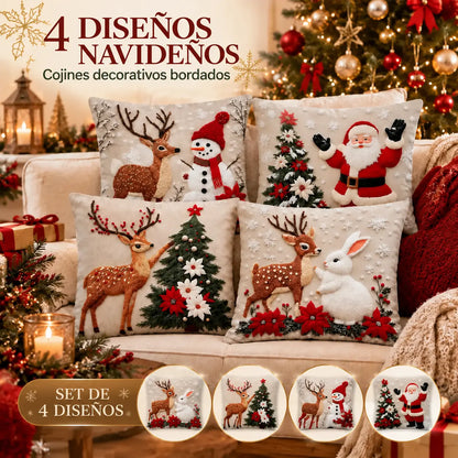 🔥【Set de 4】🎅Oferta de Navidad – 50 % de descuento🎄Cojines con motivos navideños