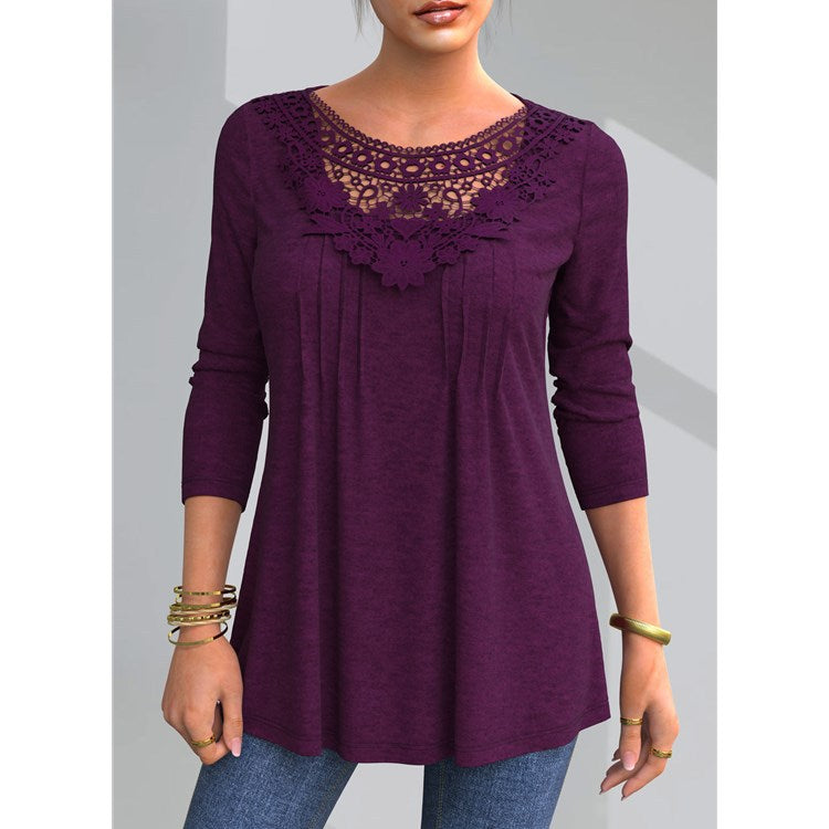 🔥Popust -50% 🔥【S-5XL】Nova ženska modna majica dugih rukava s izrezom od čipke ✅Plaćanje pouzećem-4383081