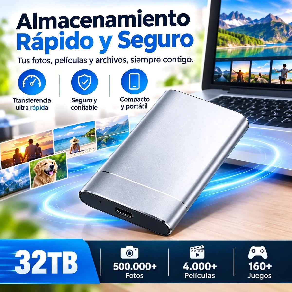 ⚡【32TB】💾 Unidad de Estado Sólido SSD Ultrafina de Nueva Generación | Alta Capacidad y Alta Velocidad | Almacenamiento Portátil 🚀