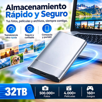⚡【32TB】💾 Unidad de Estado Sólido SSD Ultrafina de Nueva Generación | Alta Capacidad y Alta Velocidad | Almacenamiento Portátil 🚀