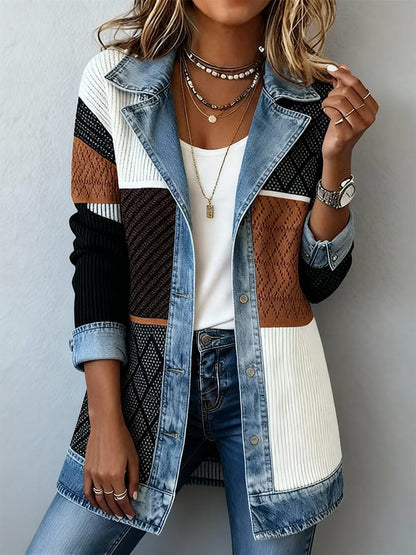 【S-3XL】Novi jesensko/zimski moderan i elegantan ženski kaput dugih rukava u uskom kroju s dugim rukavima i patchwork uzorkom