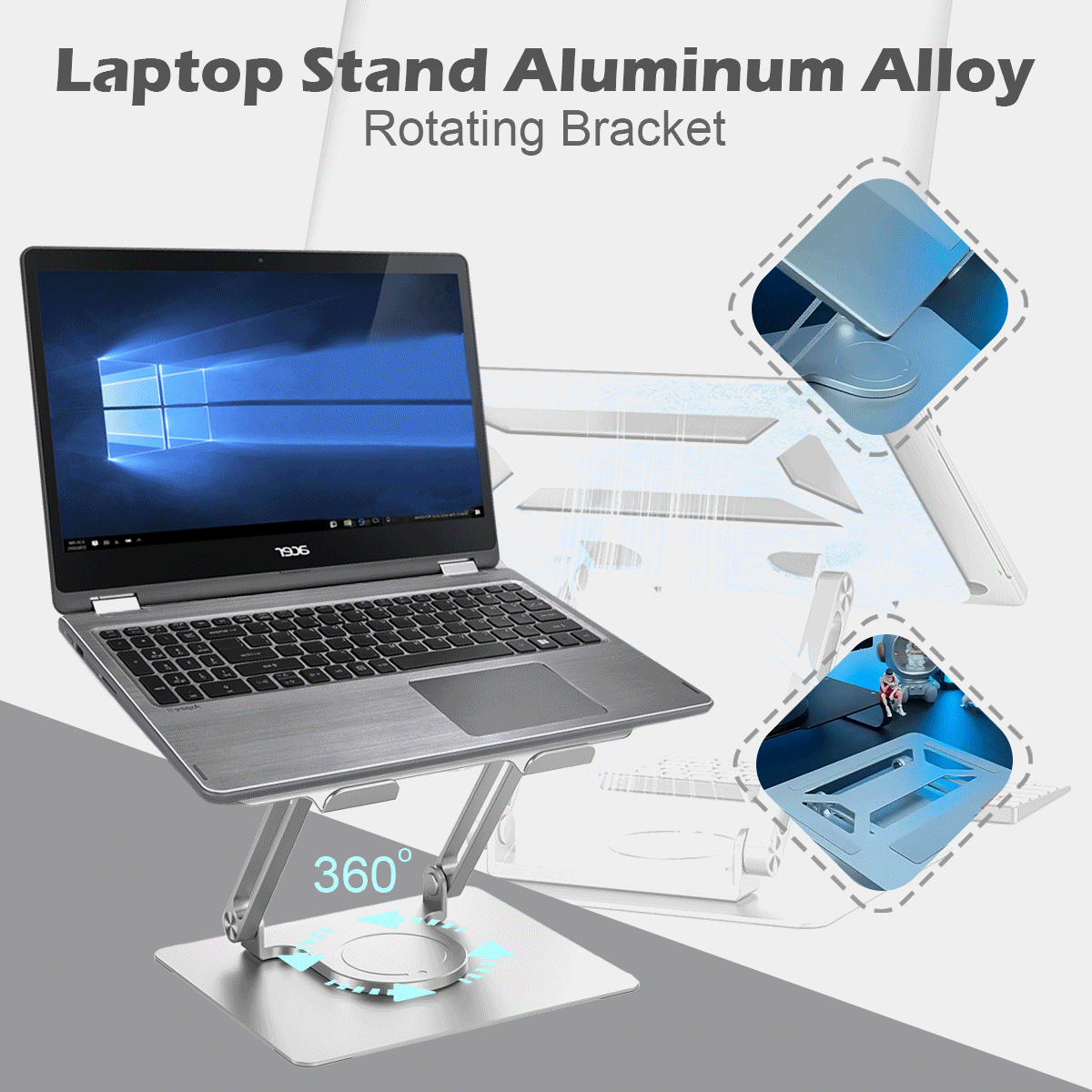 💥💻【Plaćanje pouzećem】Stalak za prijenosno računalo, rotirajući stalak od aluminijske legure. Slobodna rotacija od 360°, velika nosivost, neklizajući.