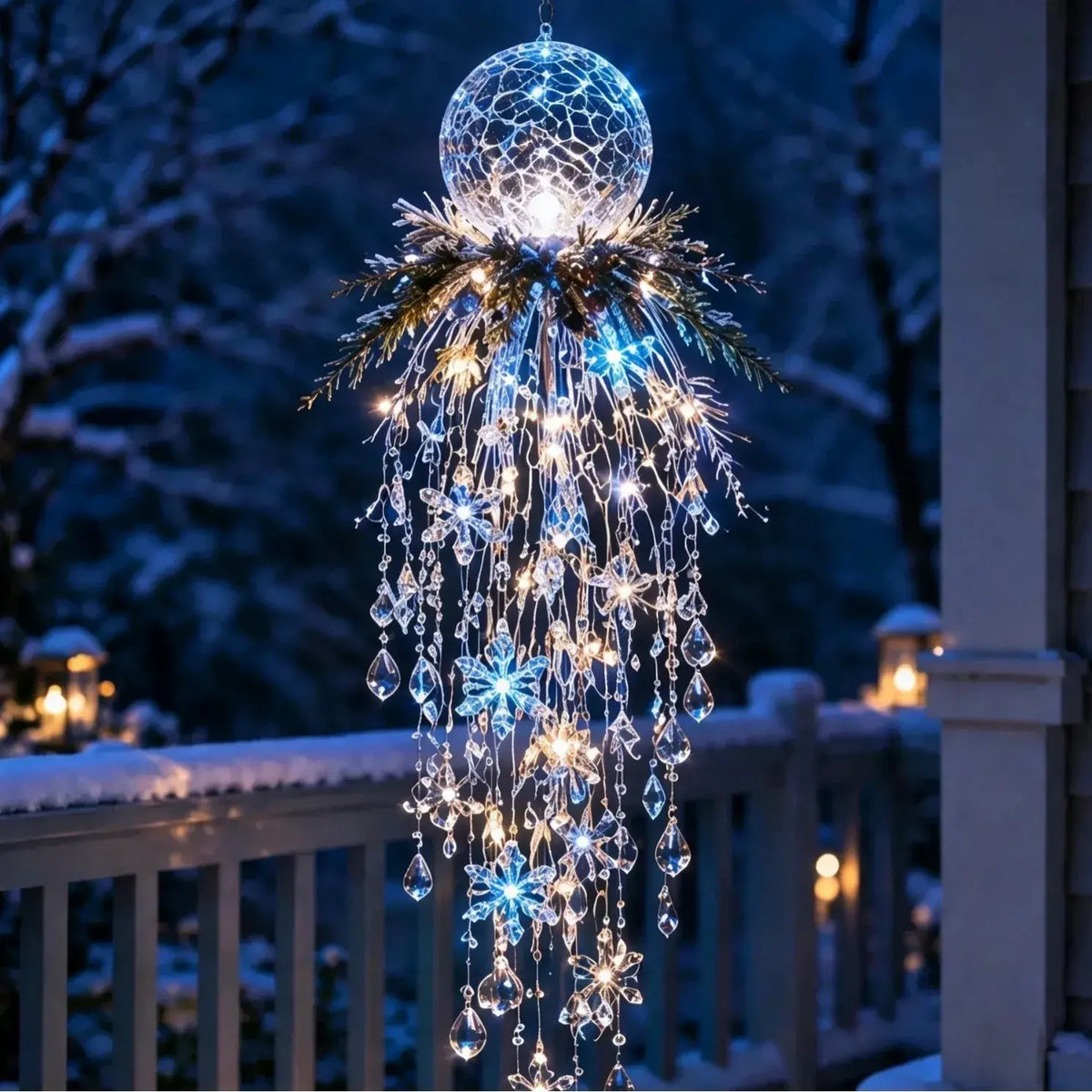 🔥 50% POPUSTA DANAS 🎅 Božićna viseća pahuljica i kristalna LED lampa | Čarobni sjaj za verandu ✨