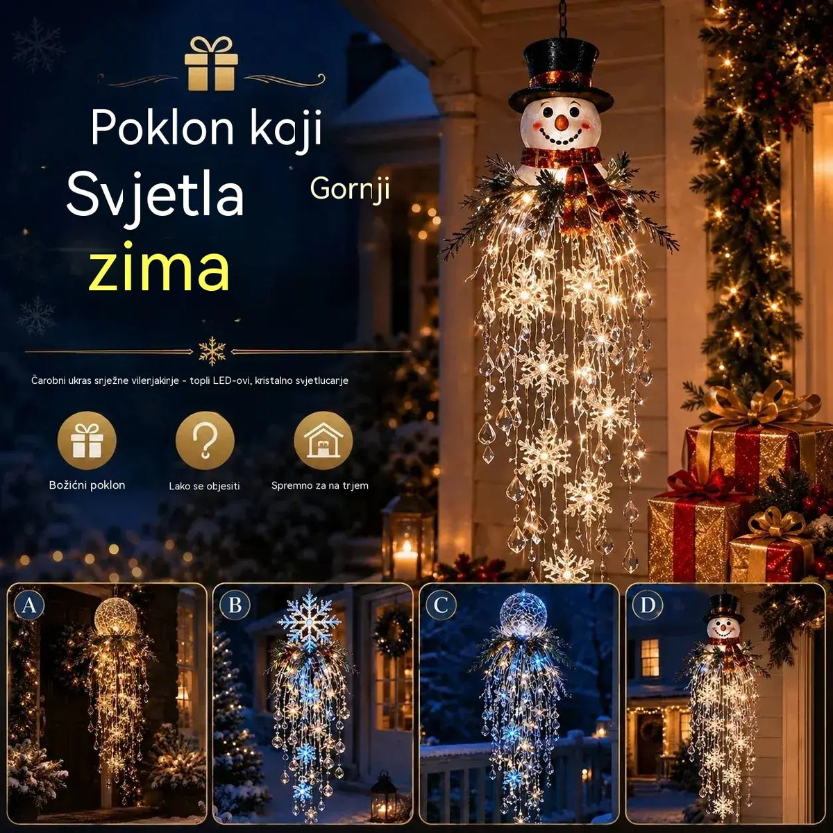 🔥 50% POPUSTA DANAS 🎅 Božićna viseća pahuljica i kristalna LED lampa | Čarobni sjaj za verandu ✨