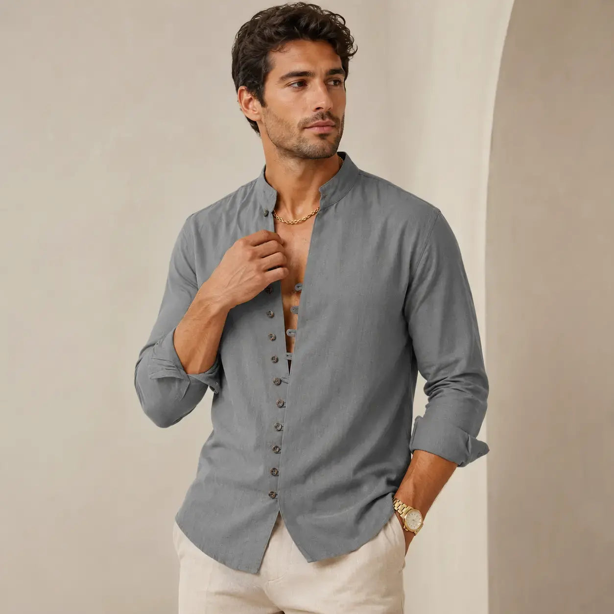 【40-100 kg】Camisa de hombre de algodón y lino, tallas grandes ✅️Pago contra entrega