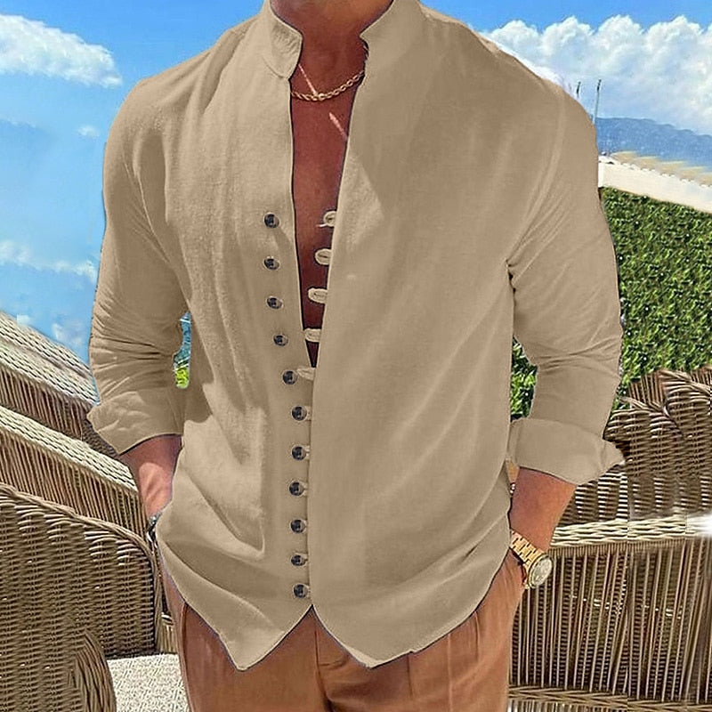 【40-100 kg】Camisa de hombre de algodón y lino, tallas grandes ✅️Pago contra entrega