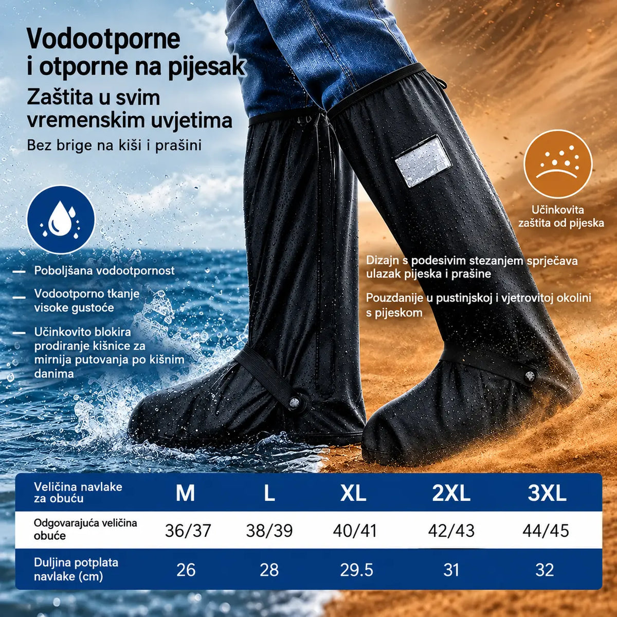☔ Vrhunska zaštita od kiše! Visoke vodootporne navlake za obuću (visina 40 cm)! Debeli potplat protiv klizanja · Izdržljiv PVC